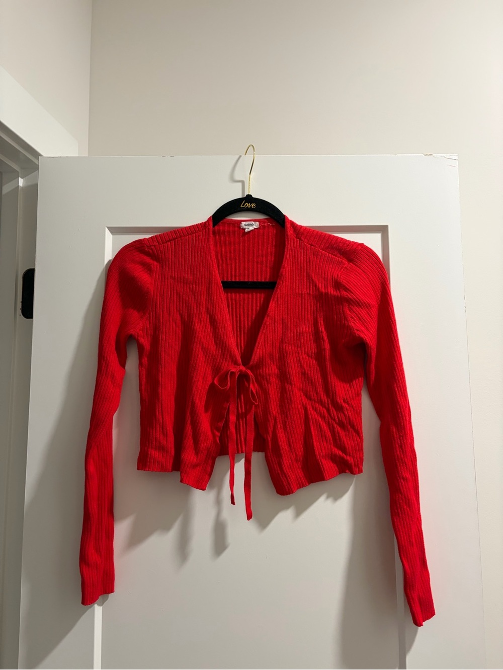 Garage Red Ribbed Tie Front Crop Top Size S